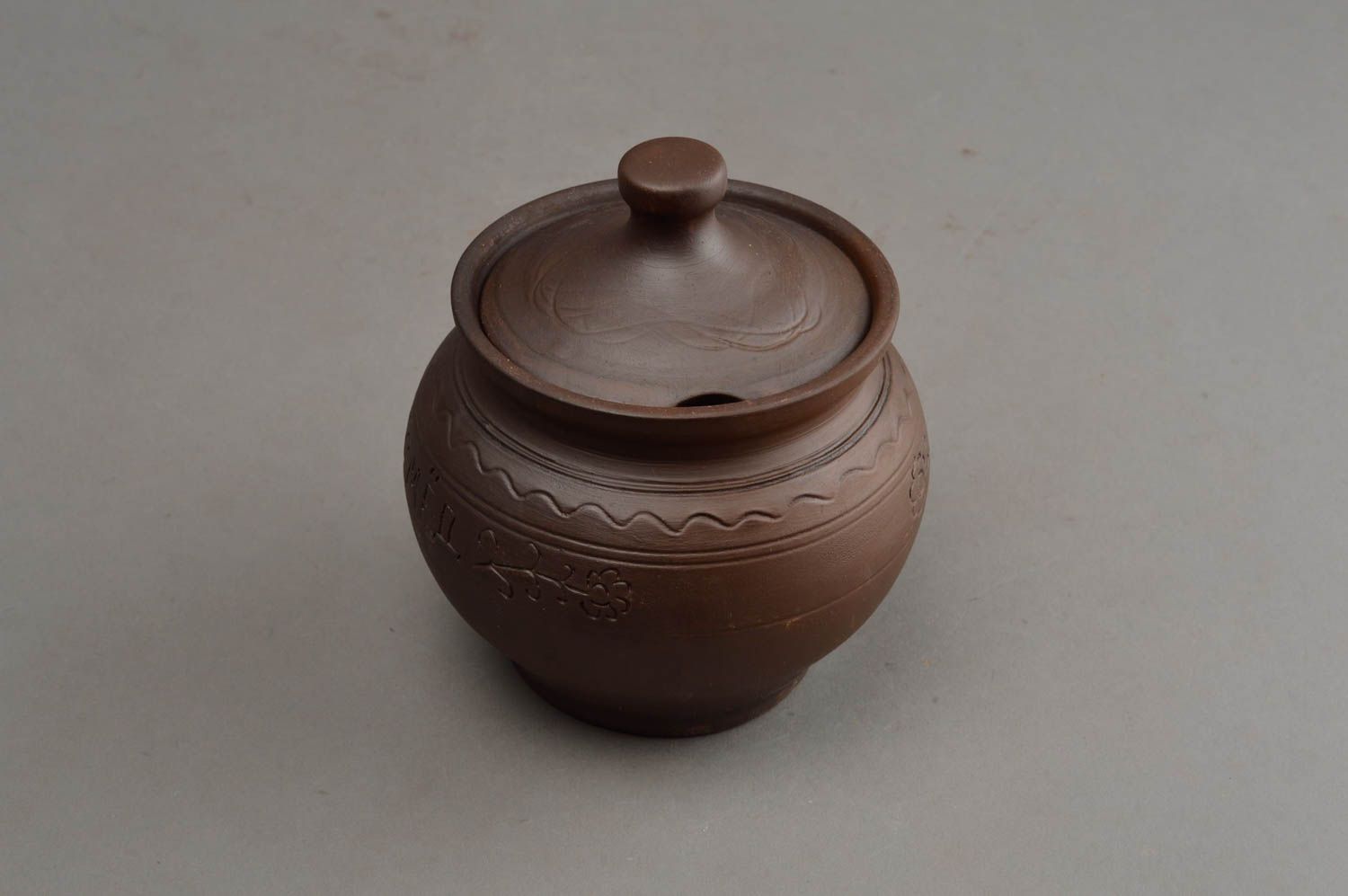 Pot à miel céramique brun foncé avec couvercle fait main 350 ml original photo 4
