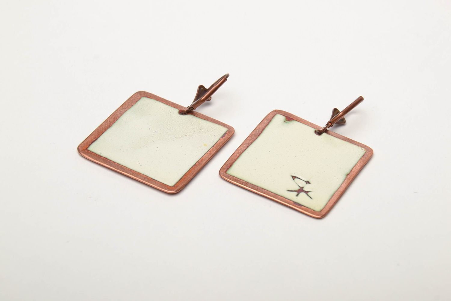 Square copper earrings of blue color photo 5