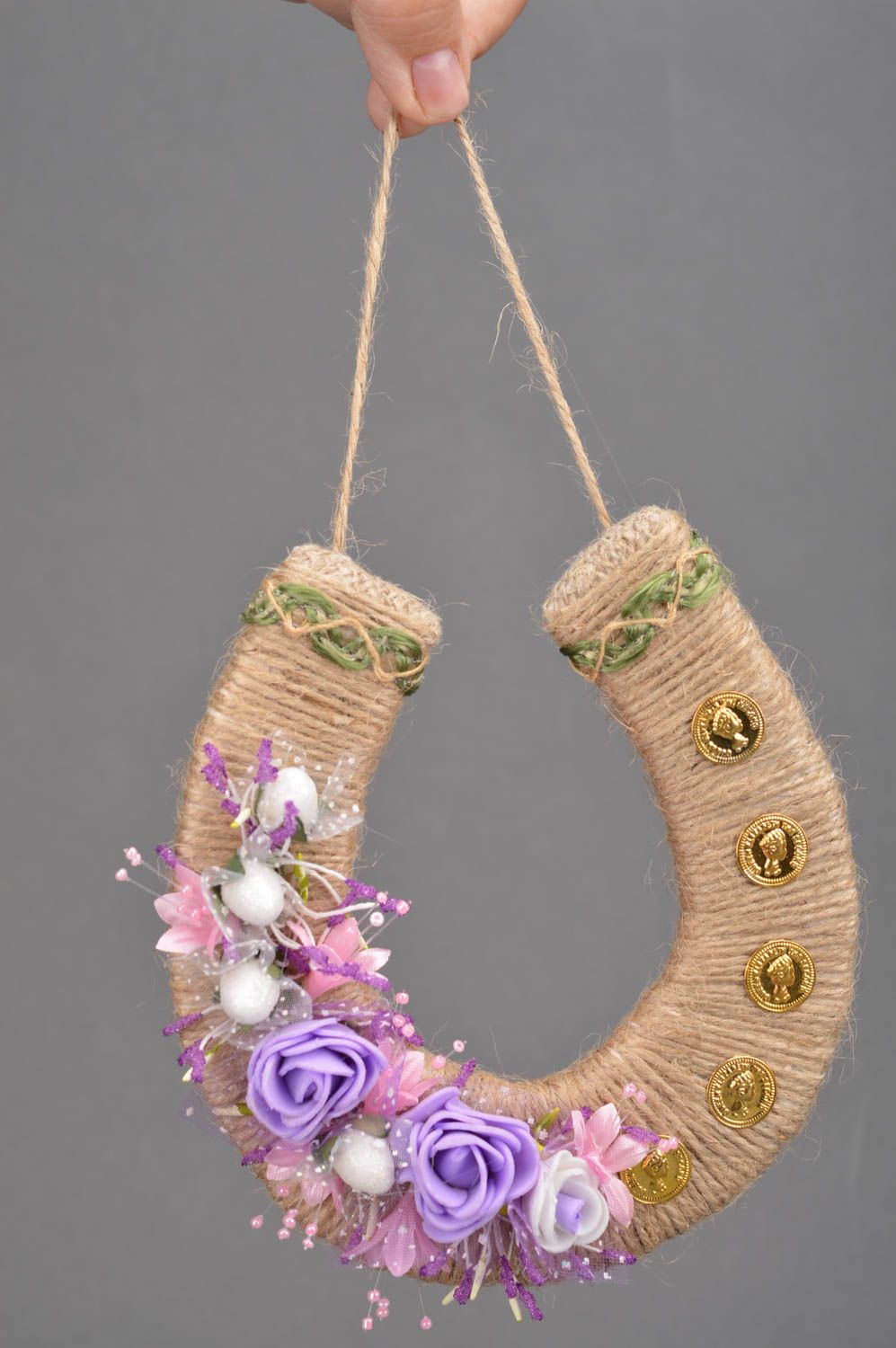 Handmade wall pendant horseshoe made of natural materials eco friendly decor photo 5