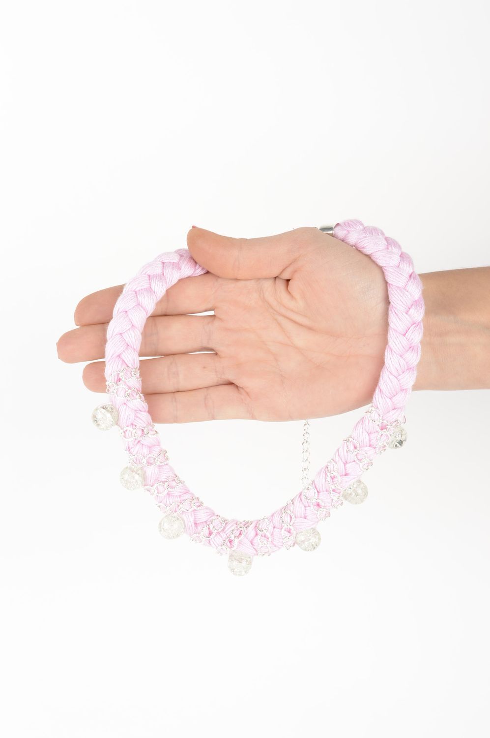 Collar original trenzado de color rosado bisutería artesanal regalo para mujer foto 1