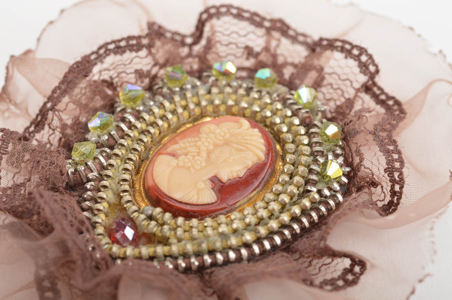 Handmade brooch in vintage style leather beautiful accessory unusual jewelry photo 3