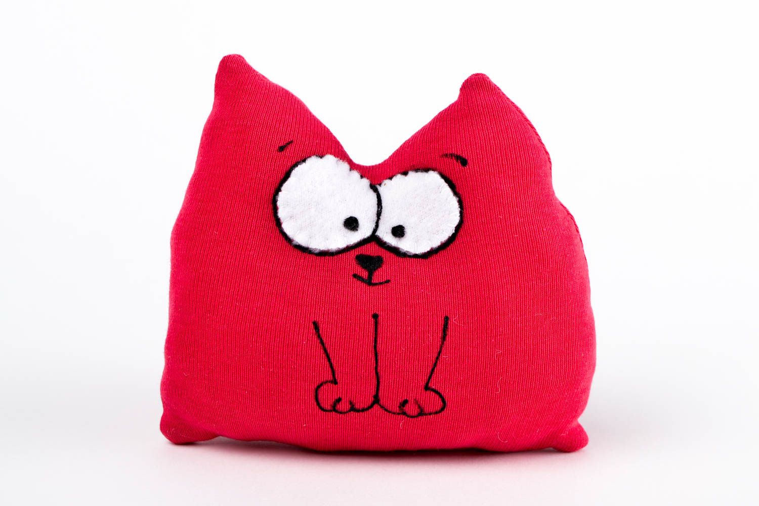 Juguete hecho a mano gato de tela rojo regalo para niño decoración de interior  foto 3
