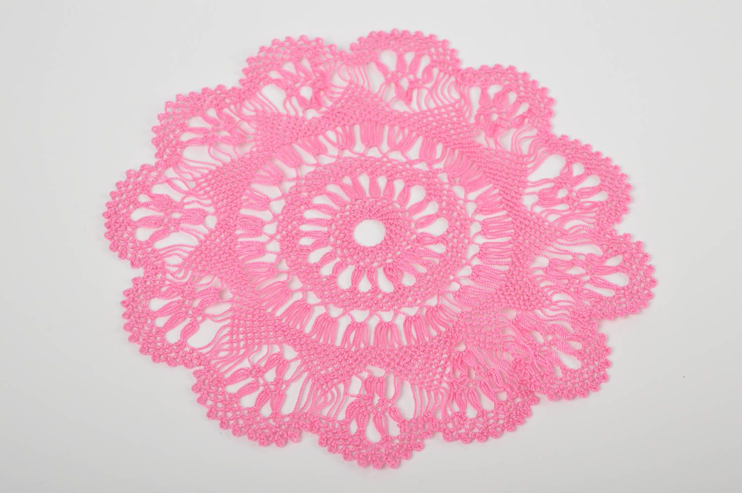 Handmade openwork napkin home decor white crocheted napkin pink lace napkin photo 2