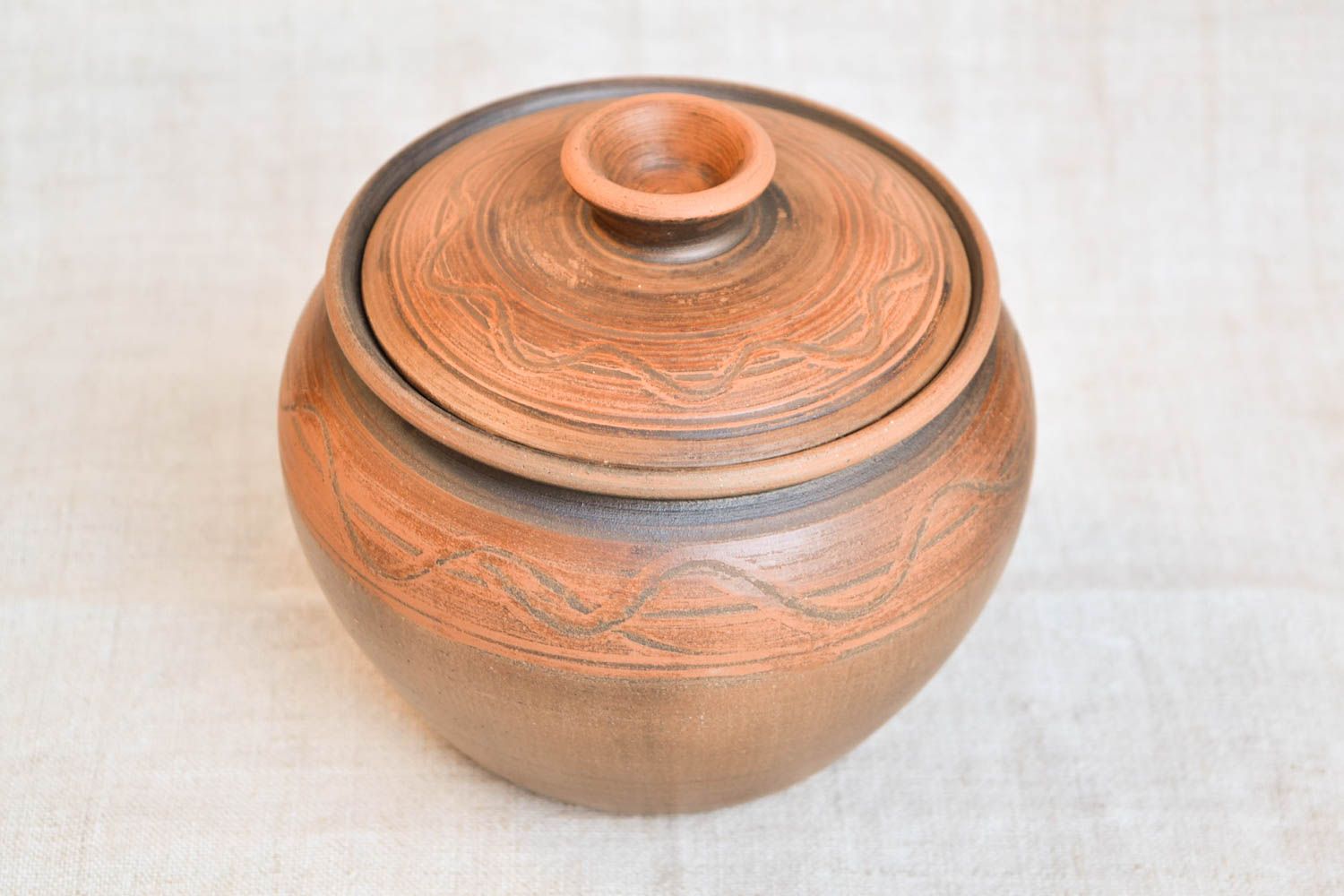 Pote con tapa de cerámica artesanal utensilio de cocina vasija de arcilla foto 5