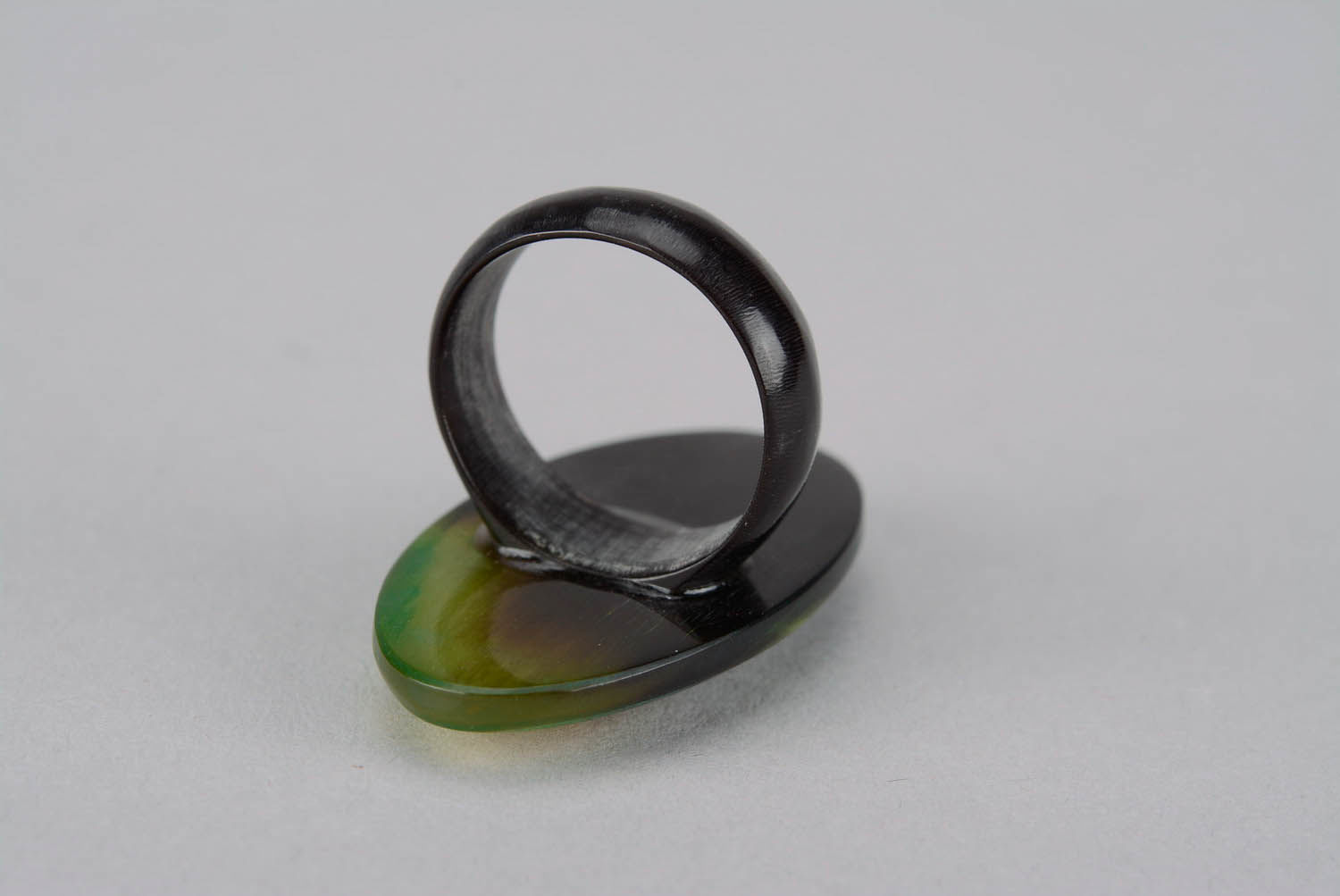 Oval ring made of cow horn photo 3