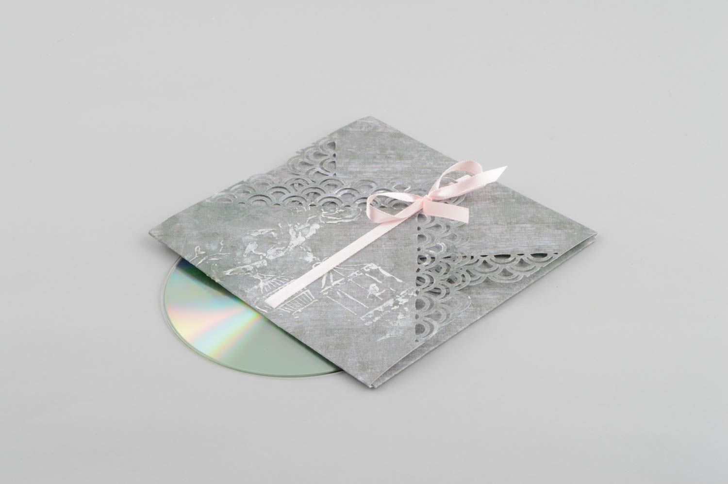 Handmade Papier CD Hülle originelles Geschenk CD Aufbewahrung ajour grau foto 2