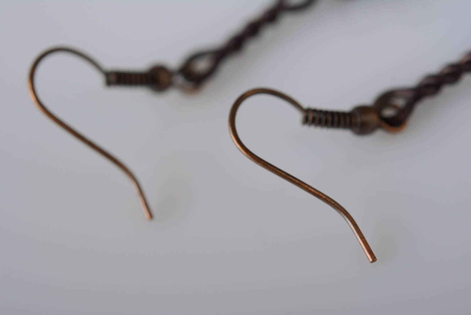 Longues boucles d'oreilles en cuivre et turquoise wire wrapping faites main photo 5