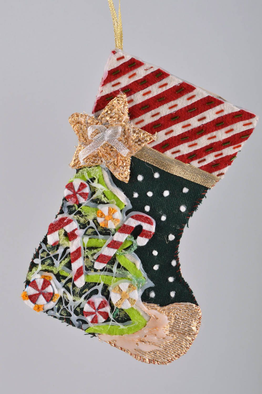 Новогодняя игрушка handmade новогодний носок игрушка на Рождество праздничная фото 5