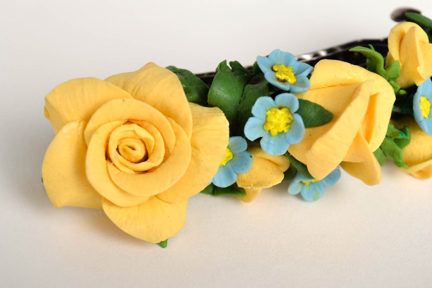 Schmuck Set handmade Blumen Ohrringe in Gelb Haar Spange Mode Accessoires schön foto 4