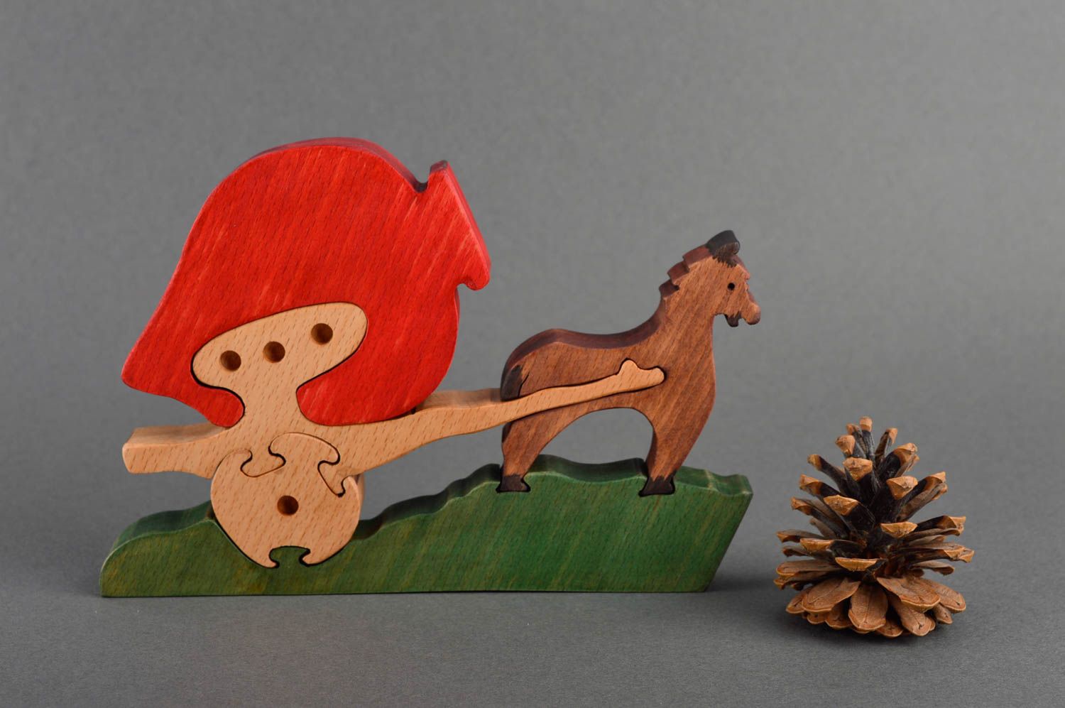 Handmade Spielzeug Holz Geschenk für Kinder Spielzeug aus Holz Wagen mit Esel foto 1