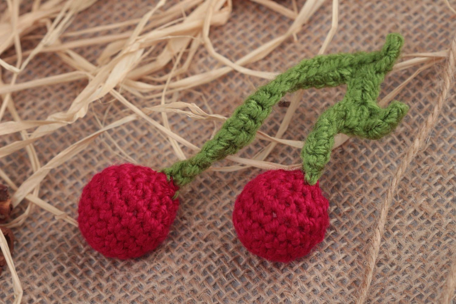 Handmade small designer crochet soft toy cherry for kids and interior decor photo 1