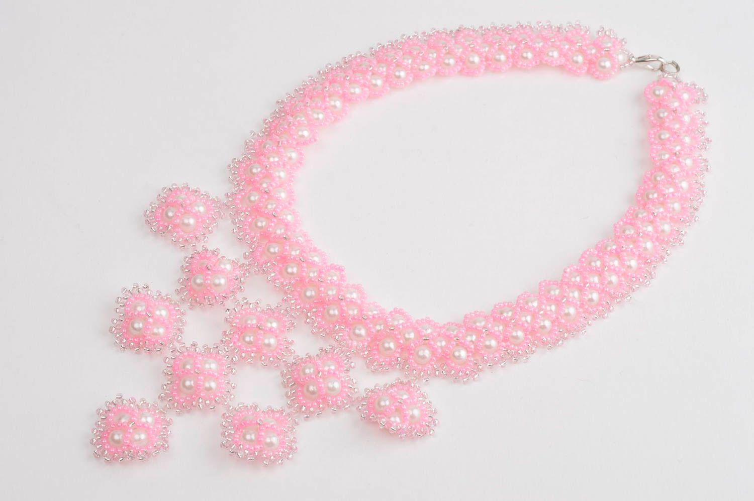 Collar hecho a mano de abalorios color rosa regalo original collar de moda foto 2