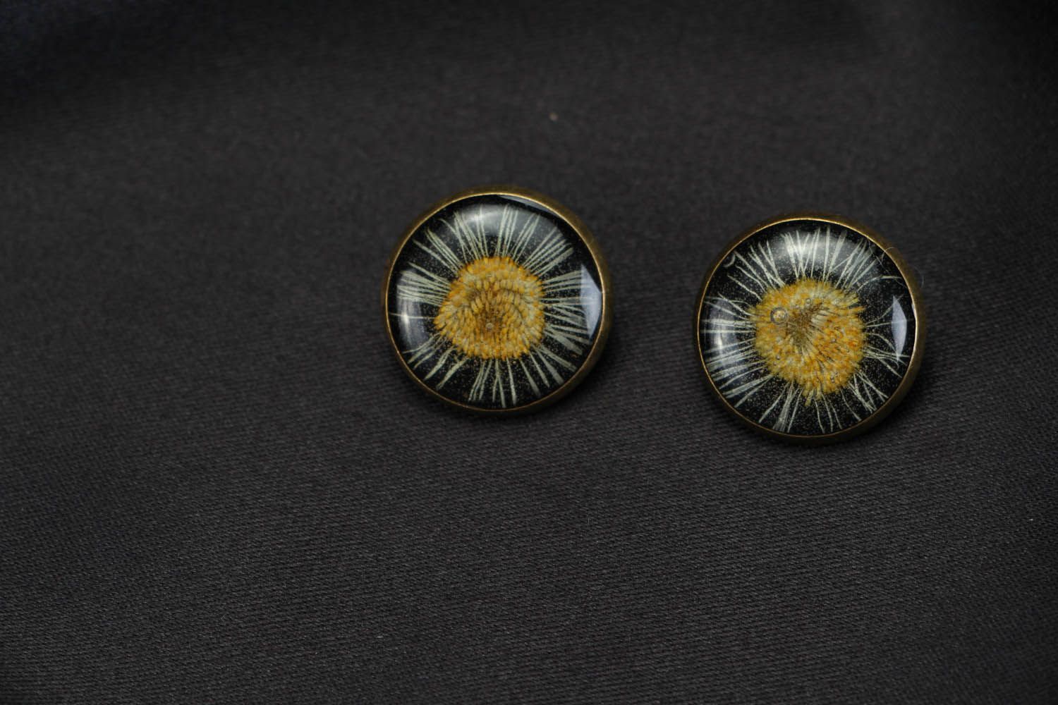 Earrings-ear clips with daisies in the jewelry resin photo 3