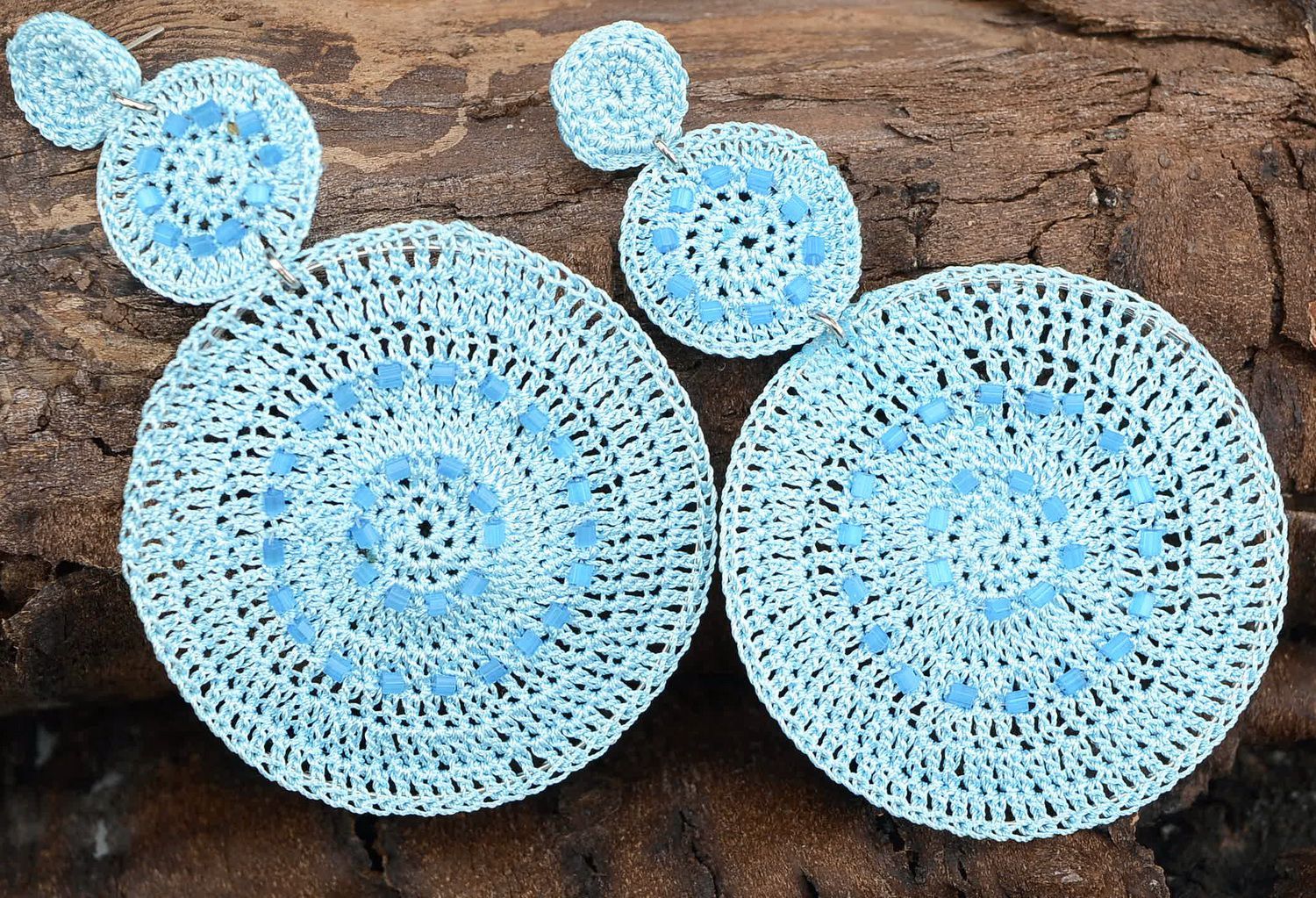 Blue earrings, crocheted photo 2