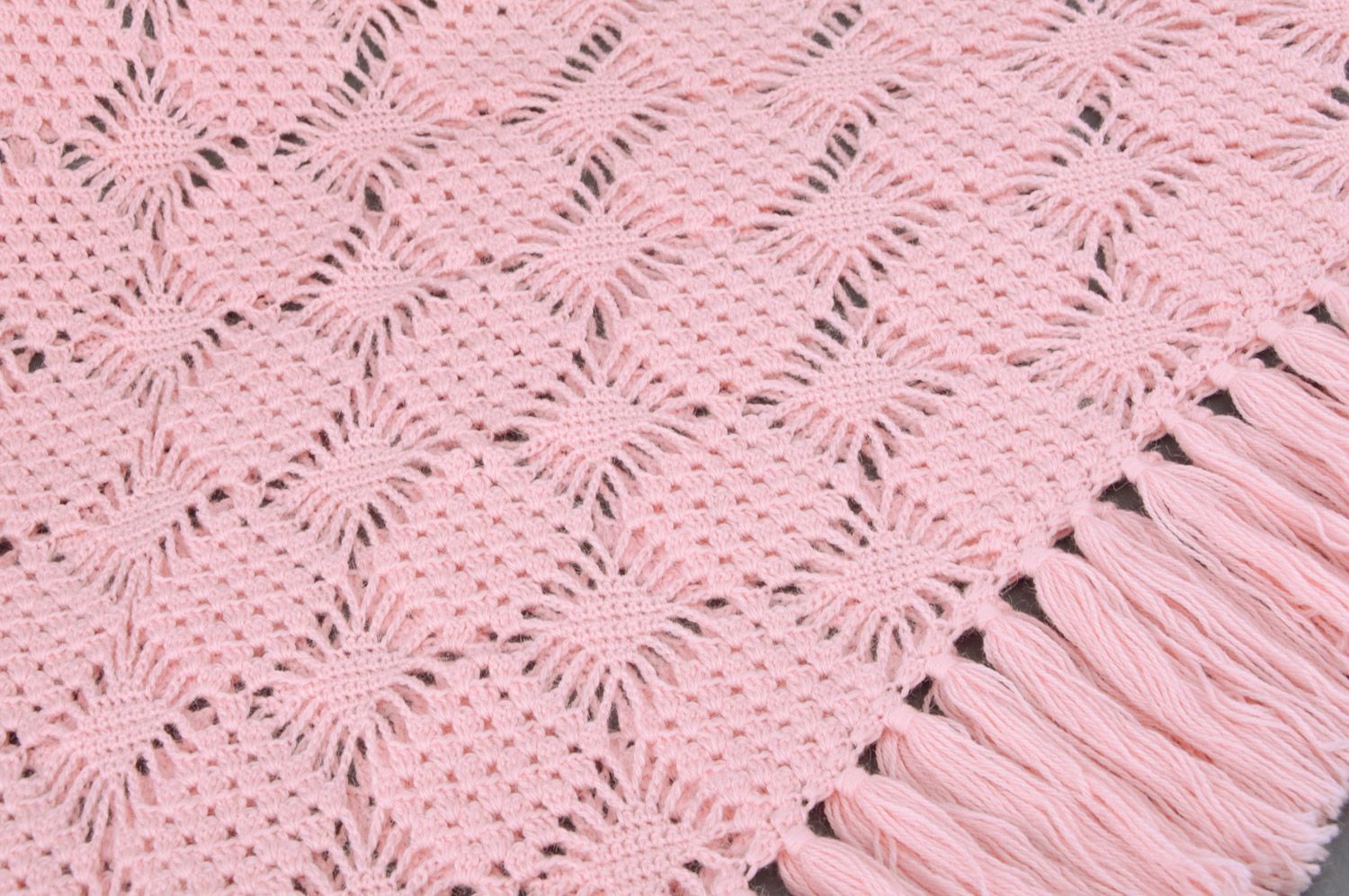 Beautiful pink handmade knitted half-woolen shawl photo 2