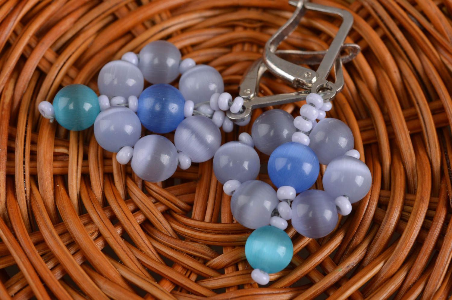 Серьги из натуральных камней длинные в голубом оттенке красивые ручная работа фото 2