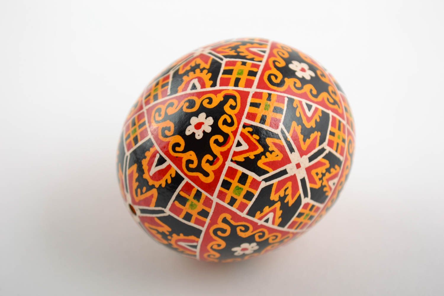 Bright decorative ornamented Easter chicken egg pysanka painted with acrylics photo 4