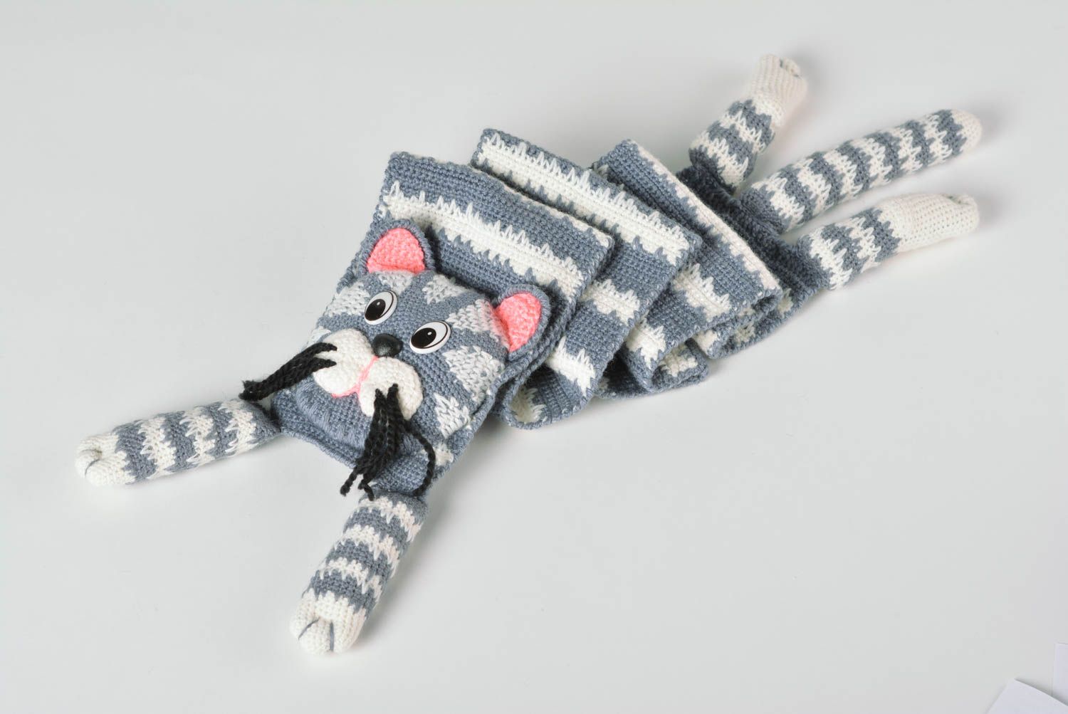 Шарф крючком шарф ручной работы детский шарф и полушерсти в виде котика фото 1