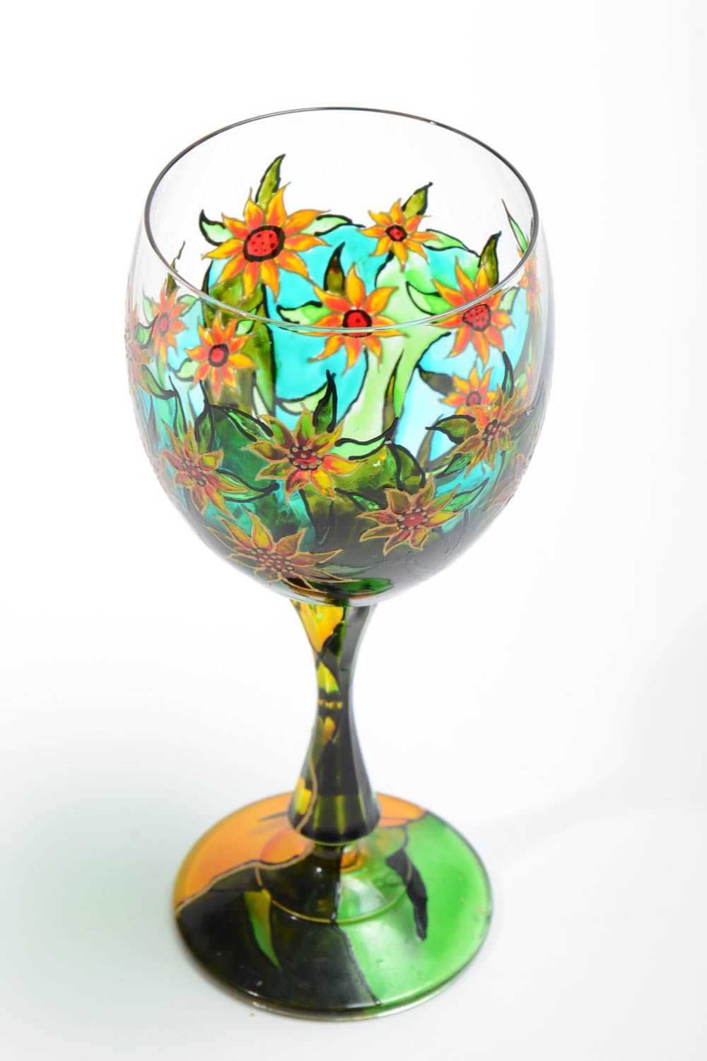 Bemaltes Glas handgemachtes Geschirr  Trinkglas farbig schön für Wein 300 ml foto 3