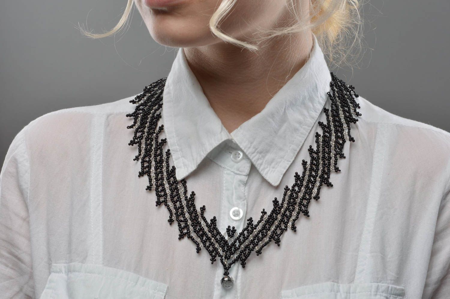 Damen Halskette aus Glasperlen in Schwarz handmade für Damen Schmuck Collier foto 5
