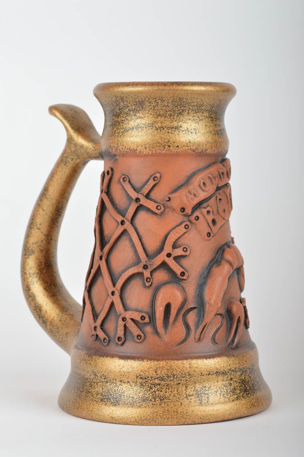 Exclusive large handmade ceramic beer mug with glaze coating inside 400 ml photo 2