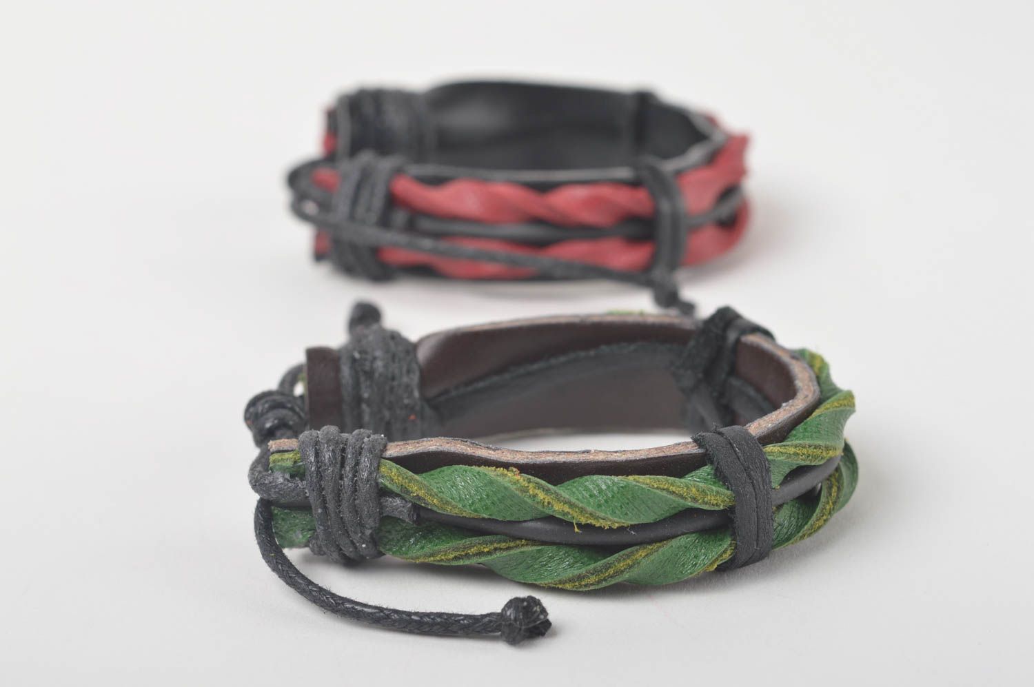 Beautiful handmade leather bracelets set 2 pieces wrist bracelet designs photo 3