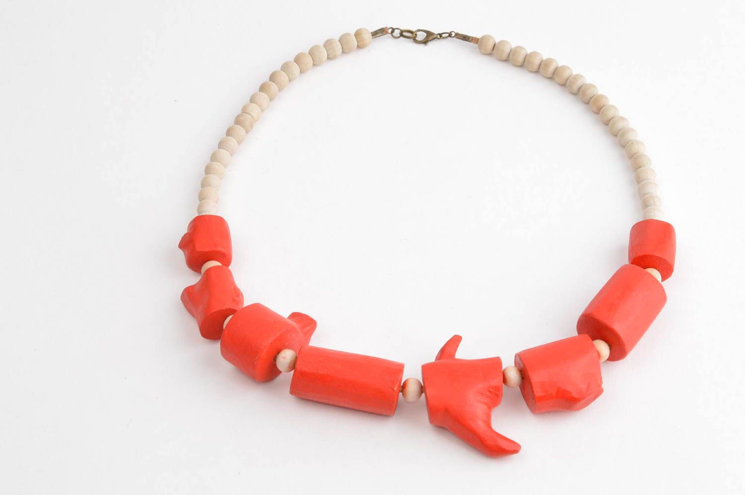 Wooden beaded necklace handmade accessories red wooden bead necklace girl gift   photo 2