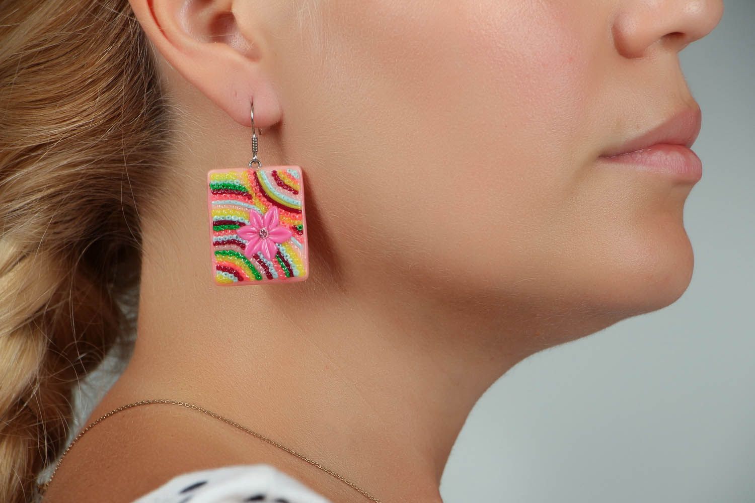 Rectangular earrings made of polymer clay photo 5