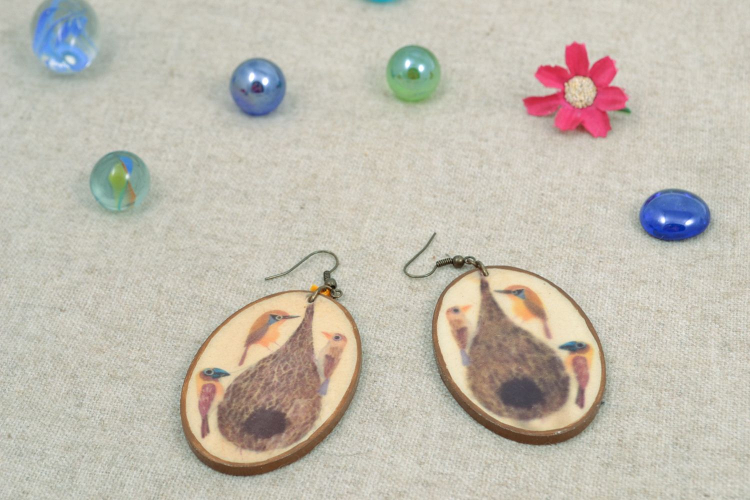 Decoupage wooden oval earrings photo 1