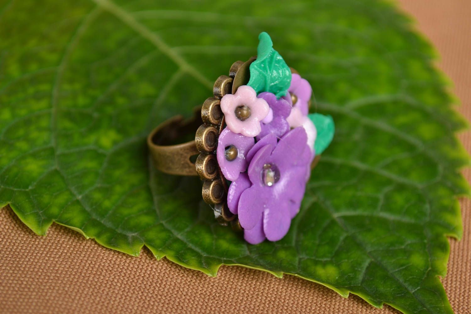Plastic ring flower jewelry handmade jewellery rings for women polymer clay photo 1
