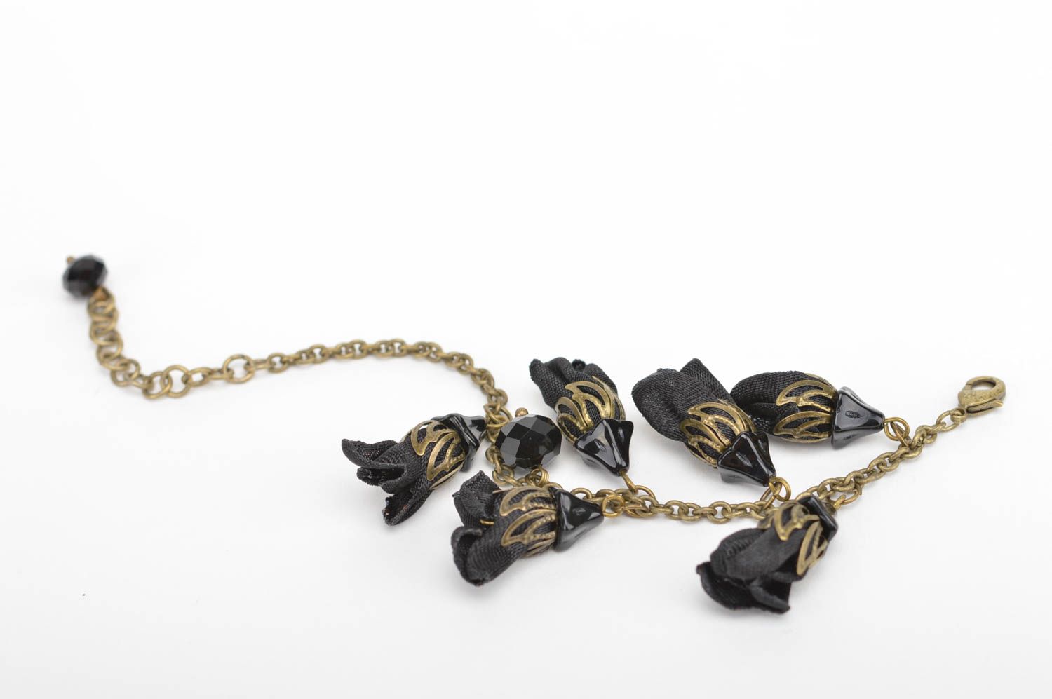 Bracelet fait main Bijou fantaisie fleurs noires chaîne métal Accessoire femme photo 4