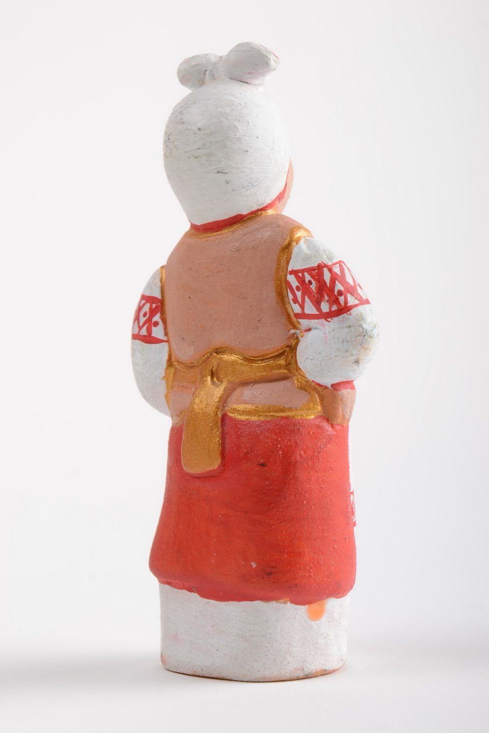 Bemalte Keramik Deko Statuette aus Ton handgeschaffen auffallend schön Bäuerin foto 3
