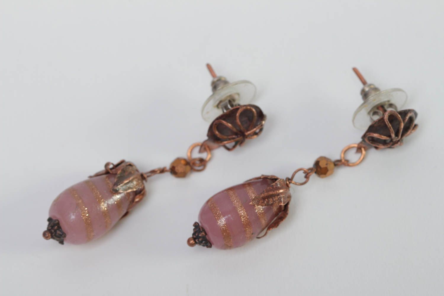 Unusual handmade beaded earrings metal jewelry designs copper earrings photo 3