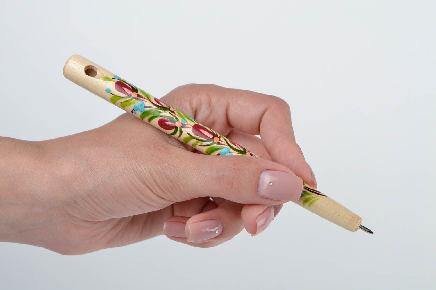Деревянная ручка-свисток этнический сувенир с Петриковской росписью хенд мейд фото 2
