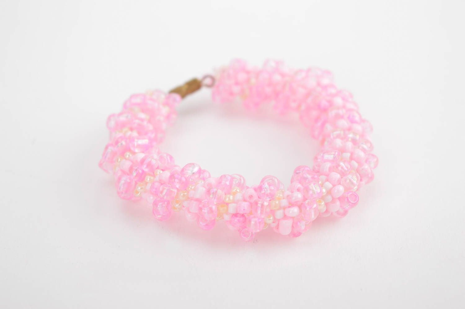 Pink delicate beaded bracelet for girls photo 3