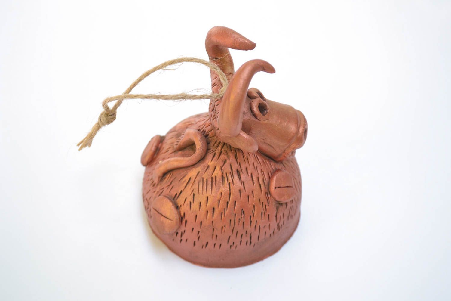 Handmade unusual souvenir stylish ceramic bell unusual clay wall hanging photo 2