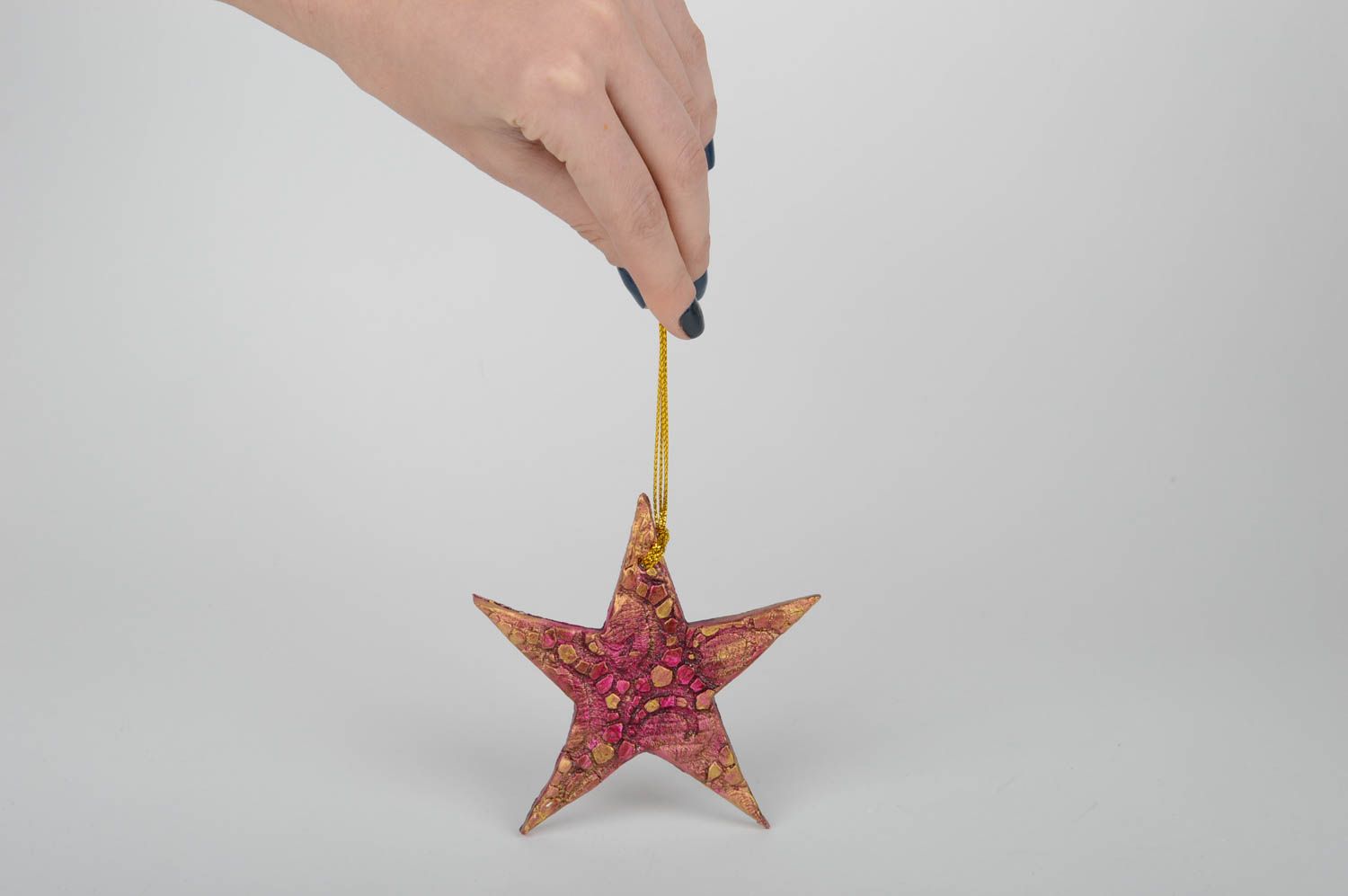Игрушка на елку хэнд мэйд декор для дома игрушка из глины Фиолетовая звезда фото 2