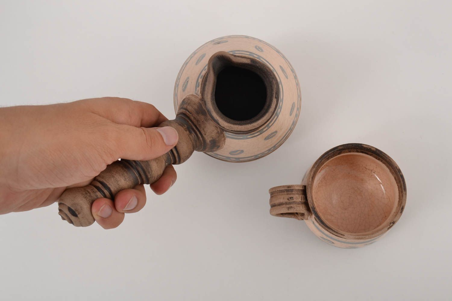 Ceramic handmade coffee set of one cup and one coffee turk photo 2