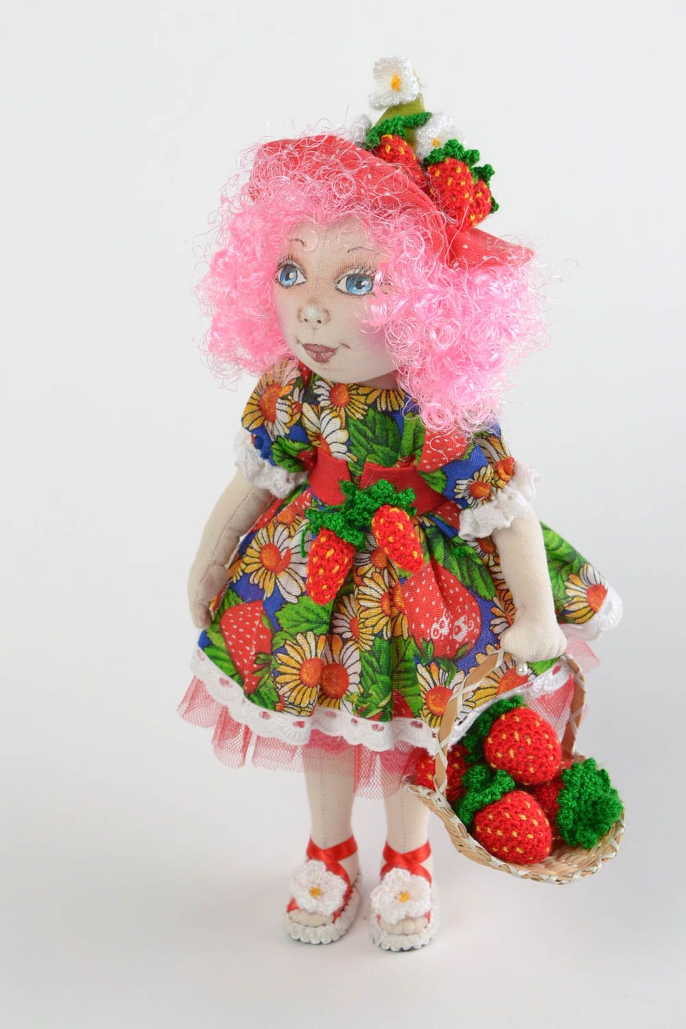 Beautiful handmade textile doll soft toy for children and interior Strawberry photo 3