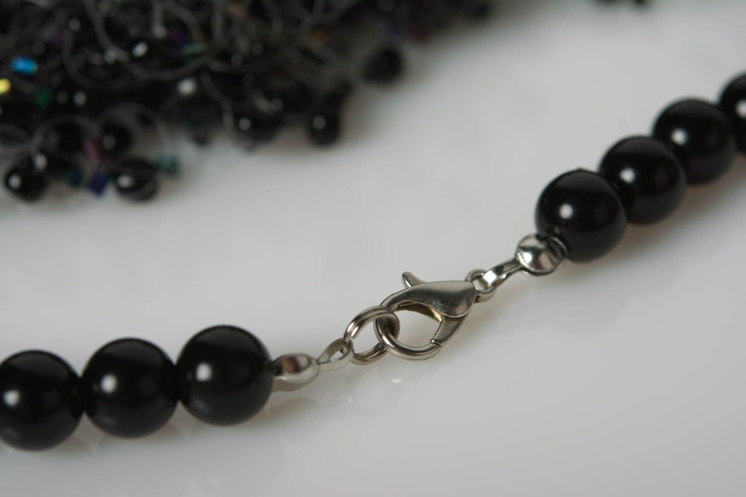 Handmade evening stylish airy black necklace with beads of different sizes  photo 5