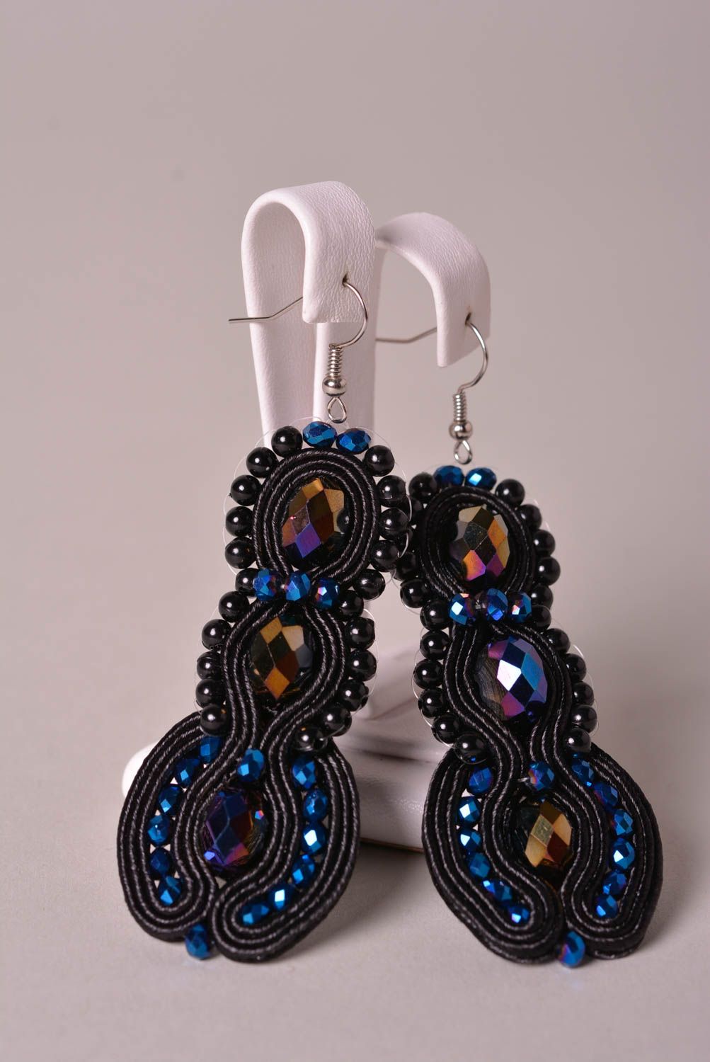 Handmade jewelry soutache earrings big black earrings pendant earrings   photo 1