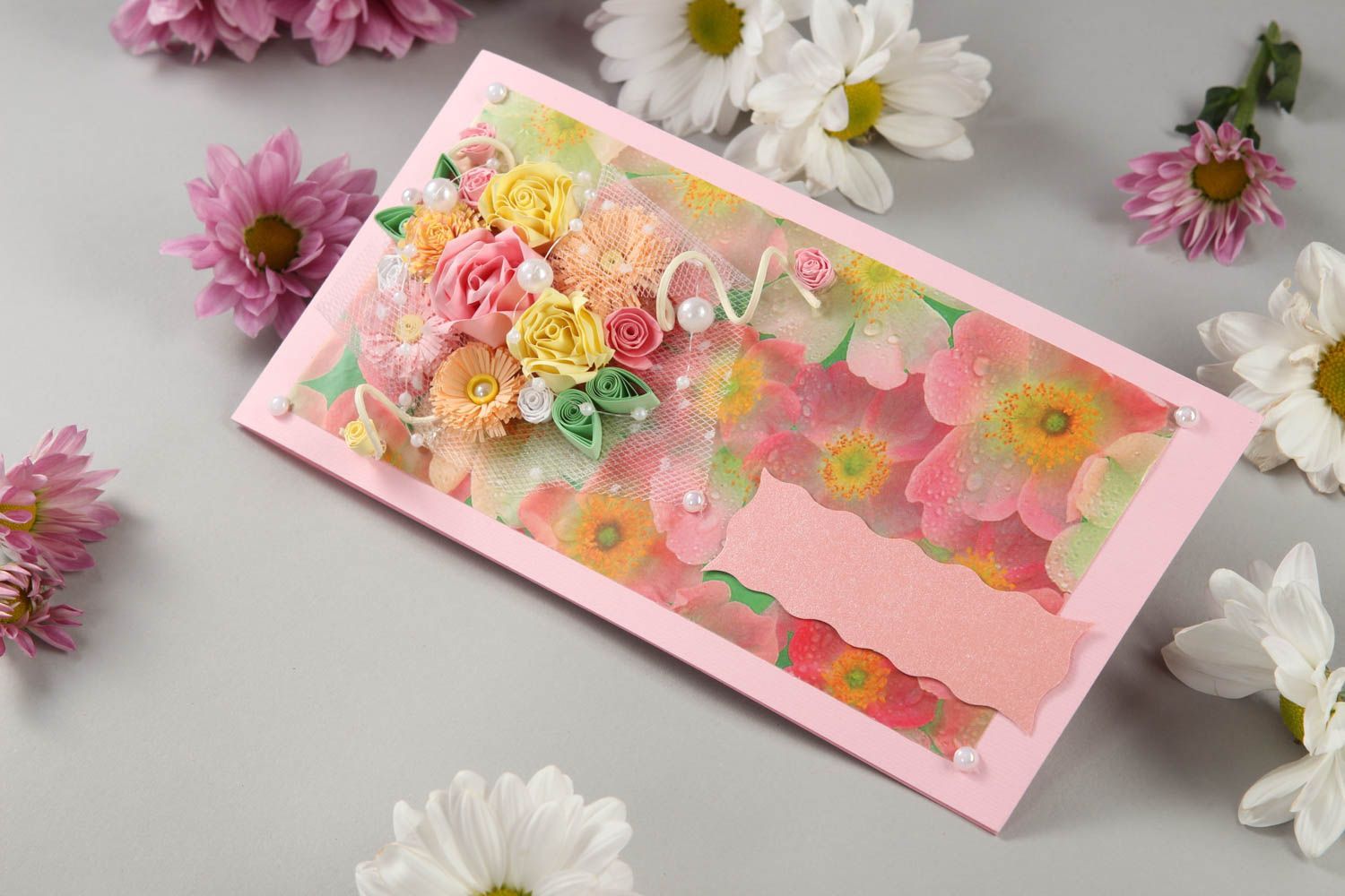 Открытка ручной работы поздравительная открытка розовая красивая открытка фото 1