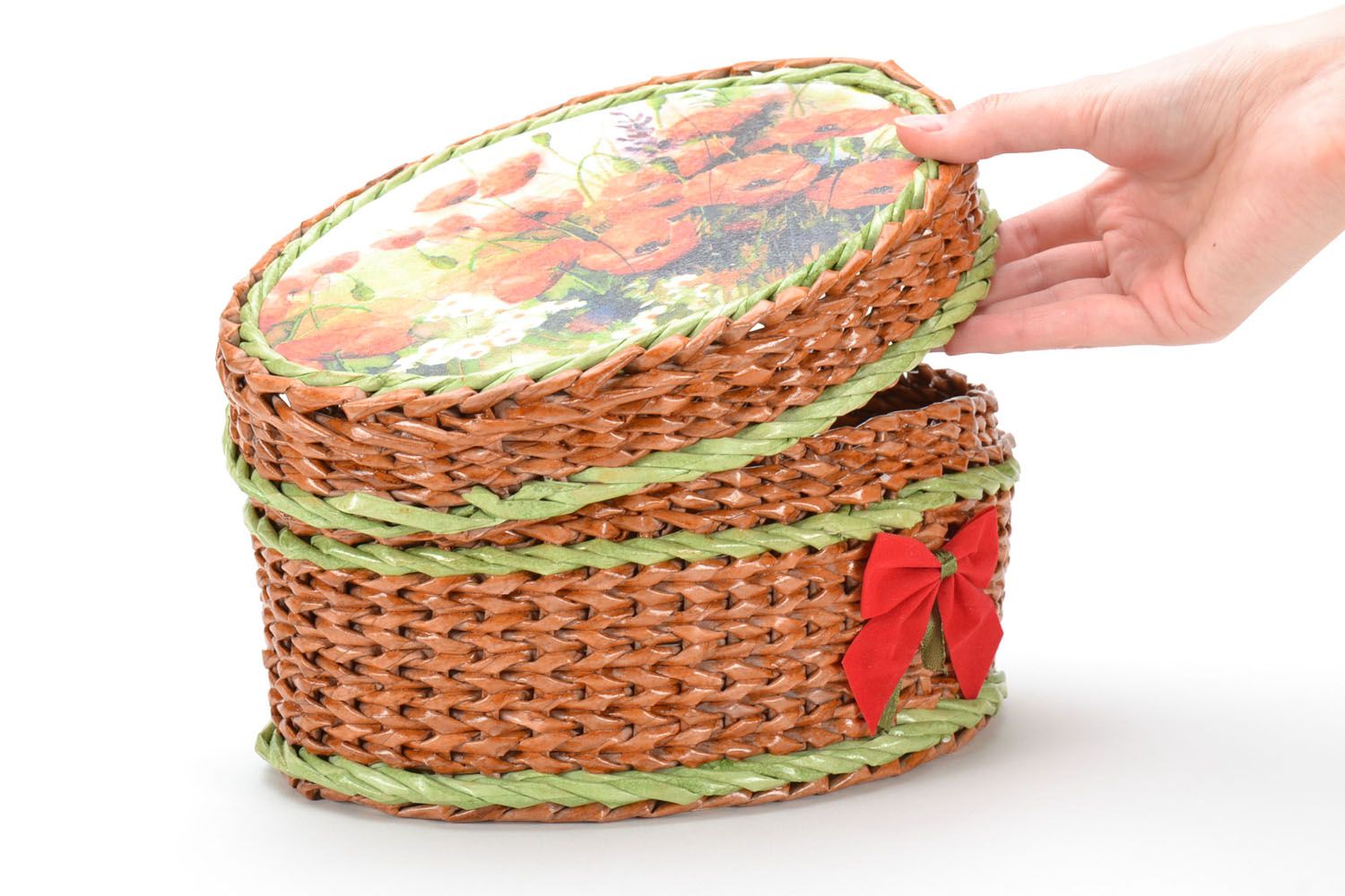 Woven basket with lid Poppies photo 2