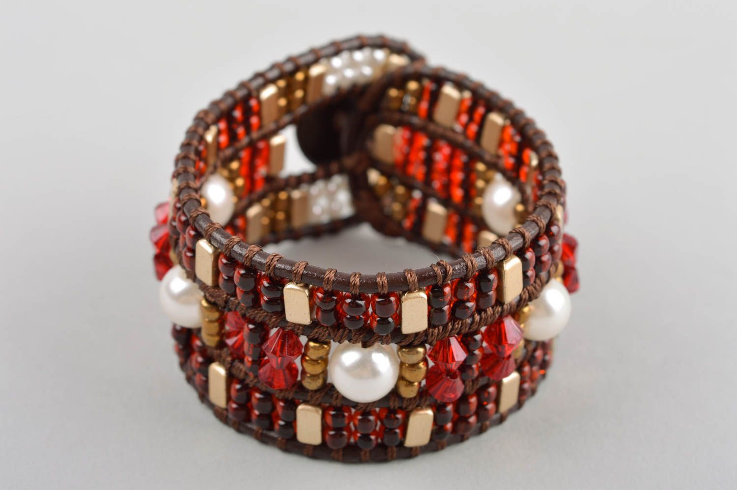 Bracelet perles rocaille large Bijou fait main marron Accessoire femme photo 2