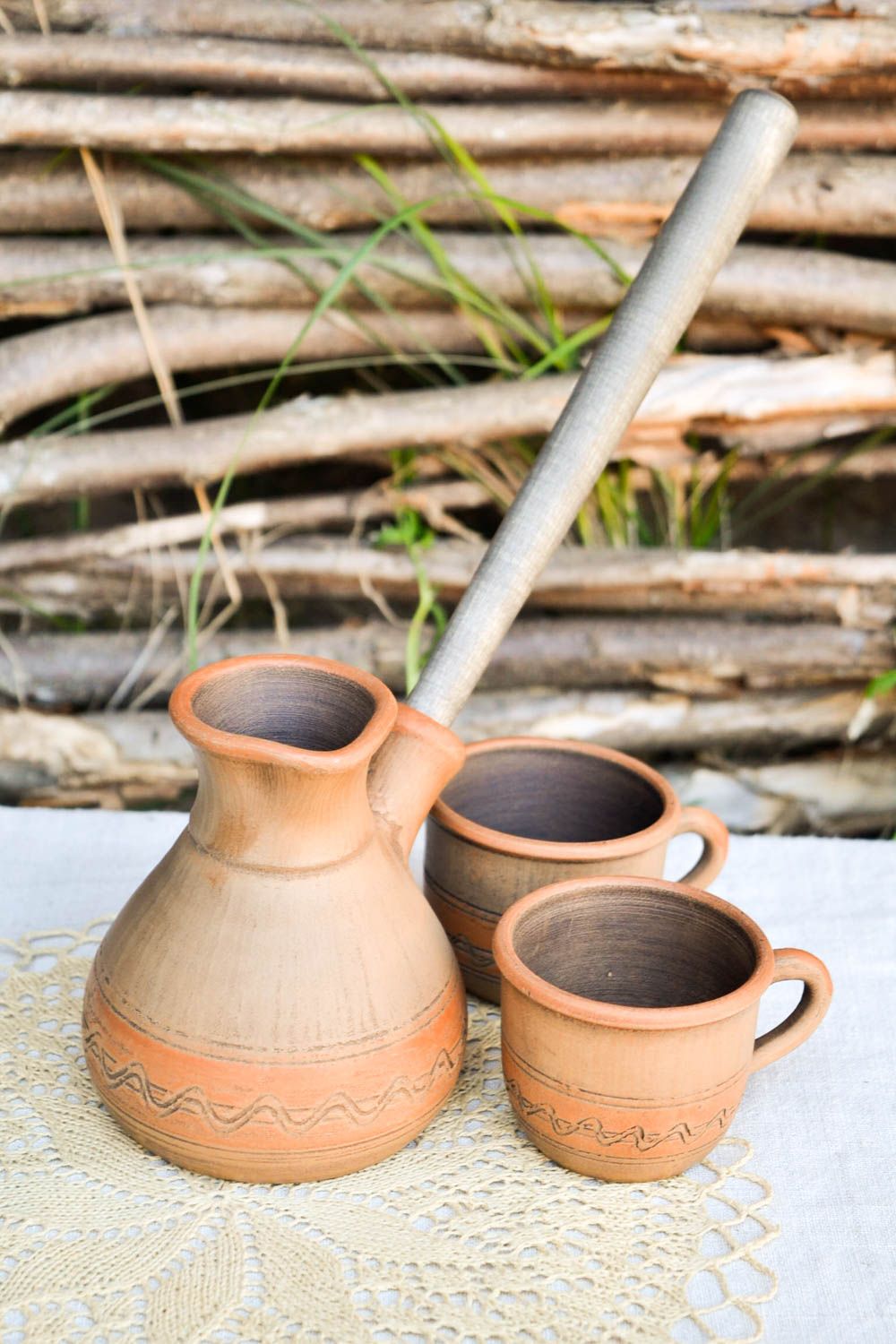Handmade ceramic cezve 250 ml handmade 2 coffee cups 100 ml gift ideas photo 1