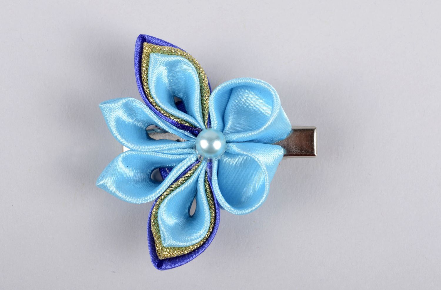 Украшение ручной работы заколка с цветком аксессуар для волос небесно-голубая фото 4