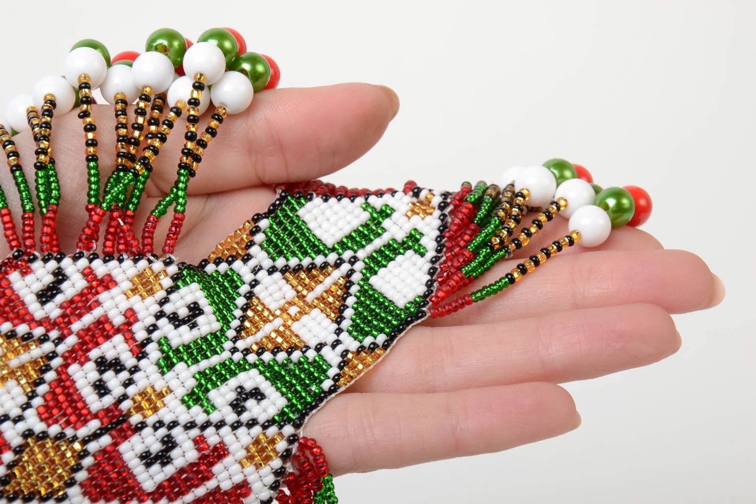 Unusual stylish handmade designer woven beaded gerdan necklace in ethnic style photo 3