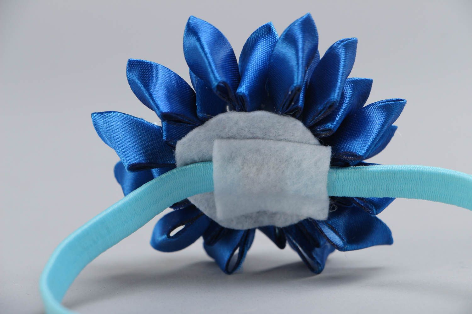 Bandeau à cheveux avec fleur et petit éléphant bleu technique kanzashi fait main photo 4