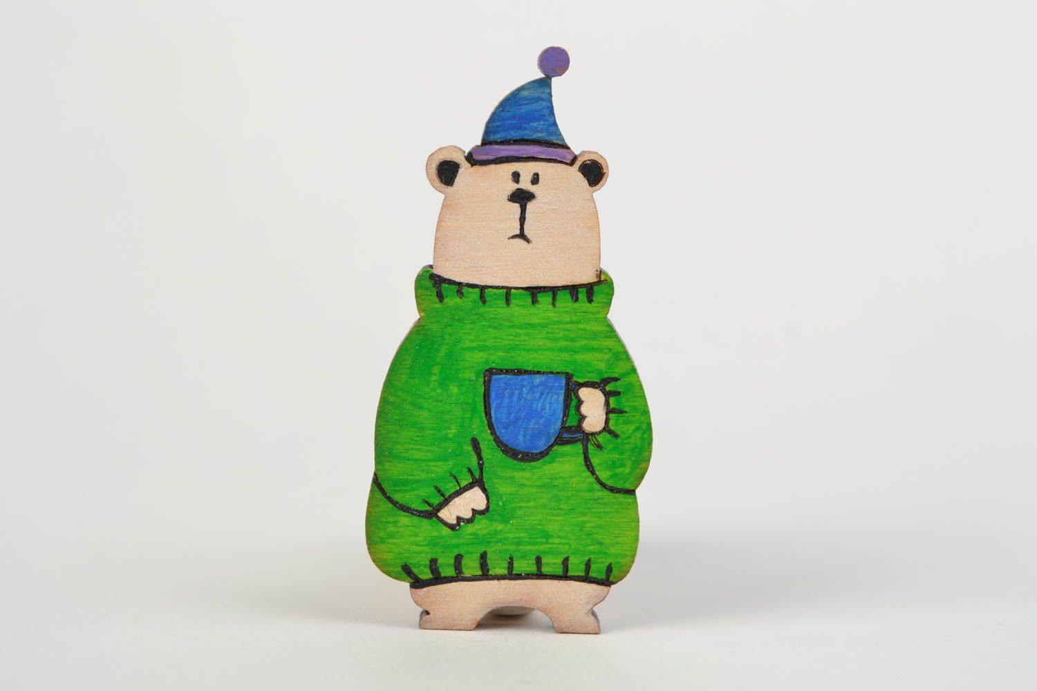 Bunte stilvolle Holz Brosche Bär mit Acrylfarben Bemalung für Kinder foto 1