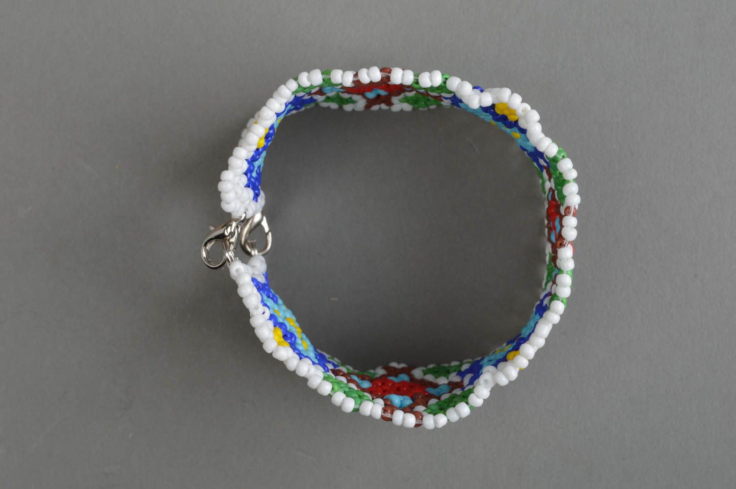 Bracelet en perles de rocaille fait main large multicolore vif bijou original photo 2